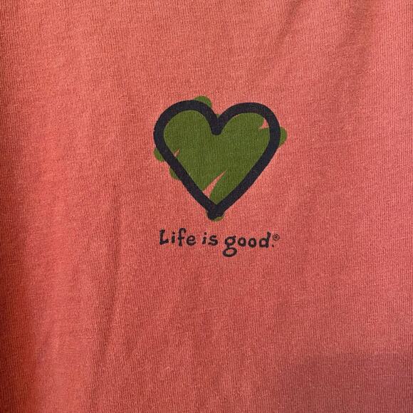 Life Is Good Women's size Medium Pink Red Long Sleeve Shirt Green Heart Cotton - Picture 5 of 9